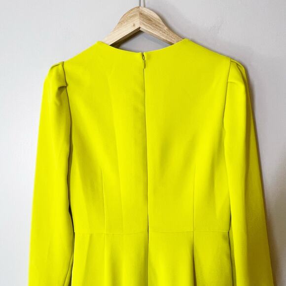 Self-Portrait Crepe Ruched Midi Dress Lime Green Puff Sleeve 6 NWT - Picture 6 of 12